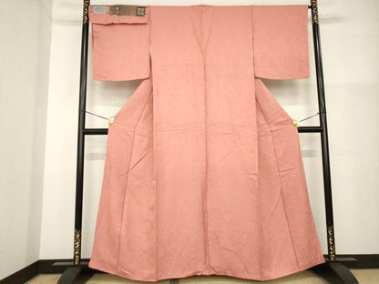 平和屋着物●上質な色無地　辻が花地紋　真朱色　丹後縮緬　反端付き　正絹　逸品　AABH3302ck
