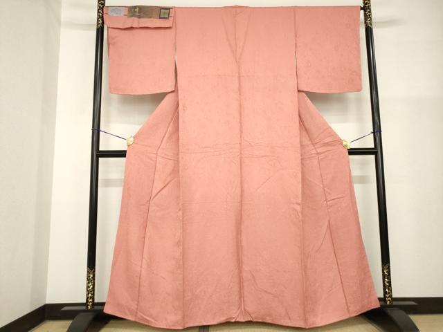 平和屋着物●上質な色無地　辻が花地紋　真朱色　丹後縮緬　反端付き　正絹　逸品　AABH3302ck