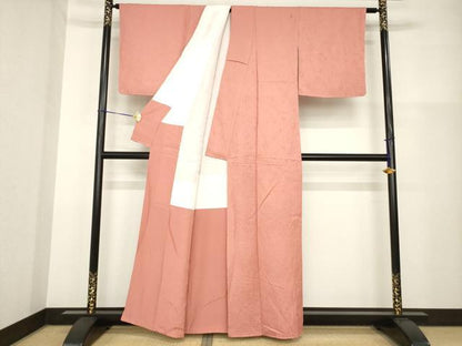 平和屋着物●上質な色無地　辻が花地紋　真朱色　丹後縮緬　反端付き　正絹　逸品　AABH3302ck