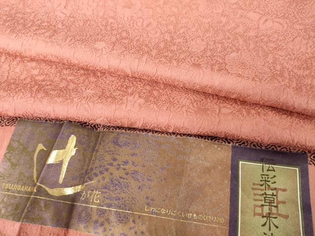 平和屋着物●上質な色無地　辻が花地紋　真朱色　丹後縮緬　反端付き　正絹　逸品　AABH3302ck