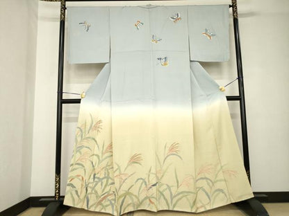 平和屋着物●訪問着　友禅　刺繍　舞蝶文　暈し染め　正絹　逸品　AABH3305ck
