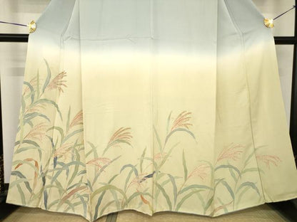 平和屋着物●訪問着　友禅　刺繍　舞蝶文　暈し染め　正絹　逸品　AABH3305ck