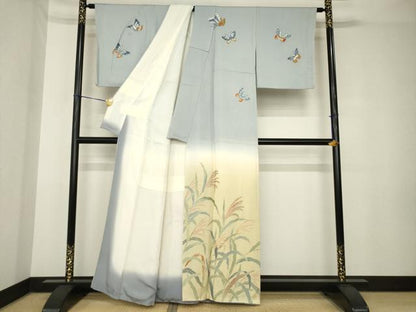 平和屋着物●訪問着　友禅　刺繍　舞蝶文　暈し染め　正絹　逸品　AABH3305ck