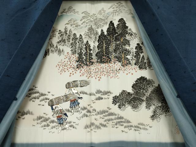 平和屋着物●男性　髭紬　アンサンブル　色無地　青褐色　正絹　逸品　AABH3306ck