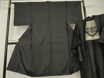 平和屋着物●男性　紬　アンサンブル　綾織　蝋色　正絹　逸品　未使用　AABH3307ck