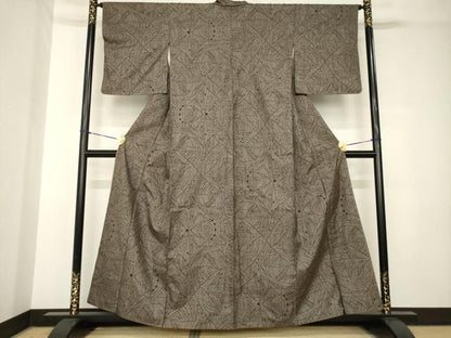 平和屋着物●本場大島紬　一元7マルキ　幾何学文様　正絹　逸品　AABH3308ck