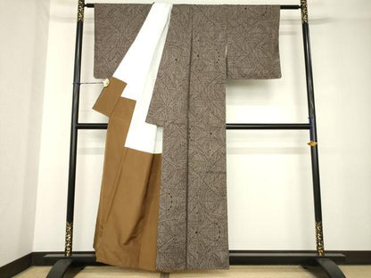 平和屋着物●本場大島紬　一元7マルキ　幾何学文様　正絹　逸品　AABH3308ck