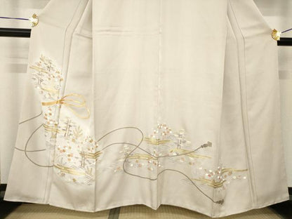 平和屋着物●豪華色留袖　友禅　駒刺繍　松竹梅　正絹　逸品　AABH3309ck