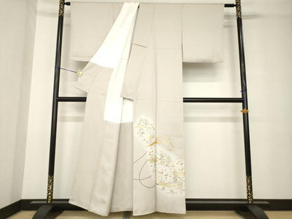 平和屋着物●豪華色留袖　友禅　駒刺繍　松竹梅　正絹　逸品　AABH3309ck