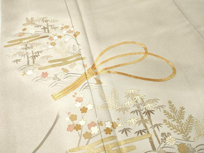 平和屋着物●豪華色留袖　友禅　駒刺繍　松竹梅　正絹　逸品　AABH3309ck