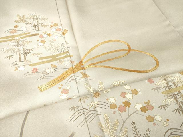 平和屋着物●豪華色留袖　友禅　駒刺繍　松竹梅　正絹　逸品　AABH3309ck