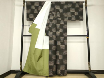 平和屋着物●本場大島紬　一元7マルキ　市松文　正絹　逸品　AABH3310ck
