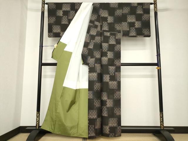 平和屋着物●本場大島紬　一元7マルキ　市松文　正絹　逸品　AABH3310ck