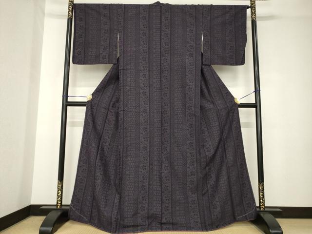 平和屋着物●結城紬　100亀甲　唐草間道　正絹　逸品　未使用　AABH3311ck