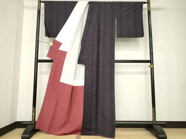 平和屋着物●結城紬　100亀甲　唐草間道　正絹　逸品　未使用　AABH3311ck
