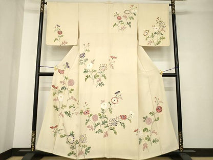 平和屋着物●訪問着　草花文　正絹　逸品　AABH3313ck