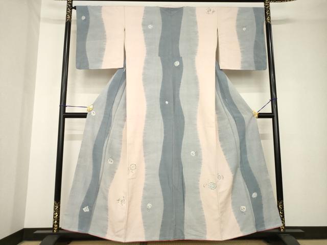 平和屋着物●上質な小紋　紬地　辻が花　絞り　よろけ間道　正絹　逸品　AABH3316ck