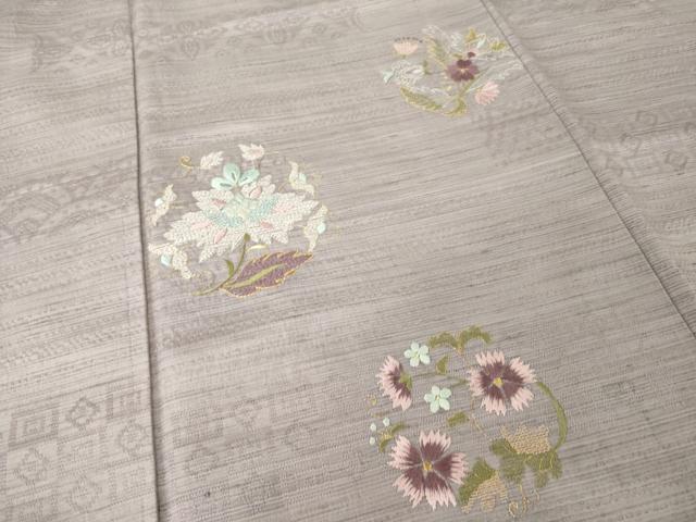 平和屋着物●訪問着　紬地　刺繍　花丸文　金銀糸　正絹　逸品　AABH3317ck 平和屋着物○訪問着 紬地 刺繍 花丸文 金銀糸 正絹 逸品 AABH3317ck