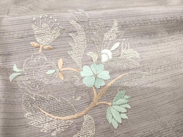平和屋着物○訪問着 紬地 刺繍 花丸文 金銀糸 正絹 逸品 AABH3317ck