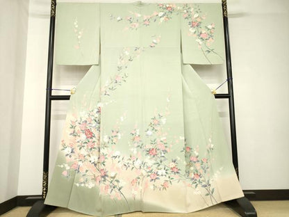 平和屋着物●訪問着　友禅　作家物　枝花文　暈し染め　正絹　逸品　AABH3318ck