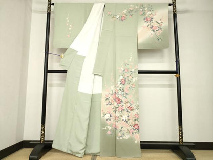 平和屋着物●訪問着　友禅　作家物　枝花文　暈し染め　正絹　逸品　AABH3318ck