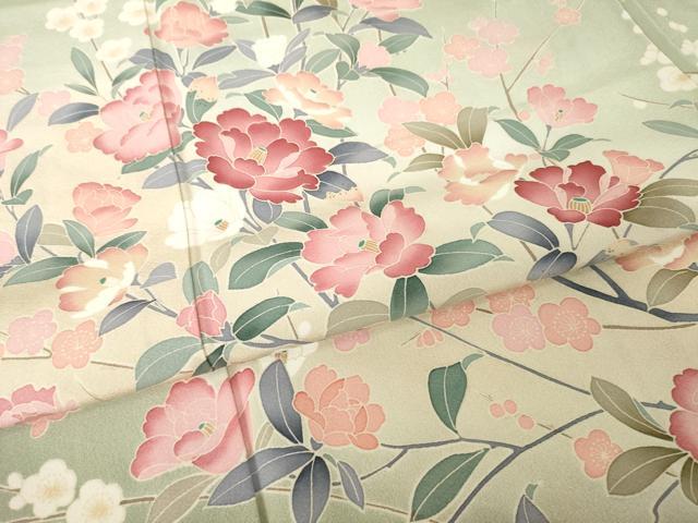 平和屋着物●訪問着　友禅　作家物　枝花文　暈し染め　正絹　逸品　AABH3318ck