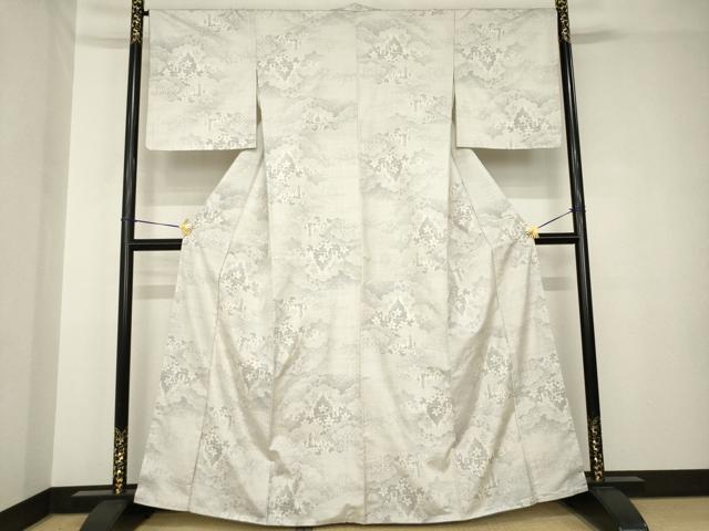 平和屋着物●本場大島紬　白大島　カタス7マルキ　雲重ね宮殿花文　正絹　逸品　AABH3319ck