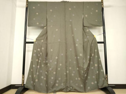 平和屋着物●訪問着　丸文　藍媚茶色地　金彩　正絹　逸品　AABH3321ck
