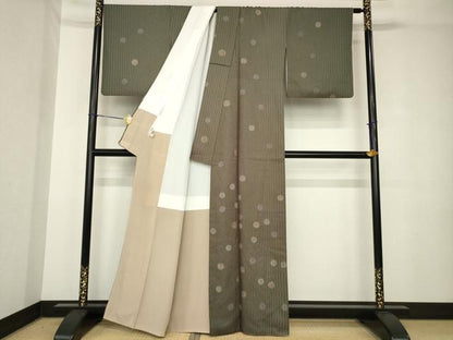 平和屋着物●訪問着　丸文　藍媚茶色地　金彩　正絹　逸品　AABH3321ck