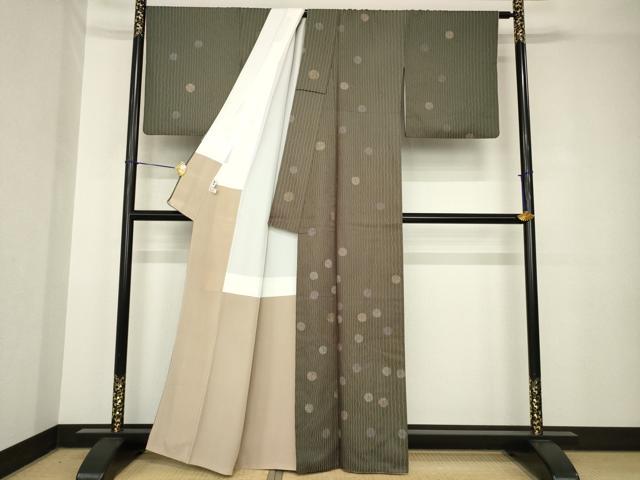 平和屋着物●訪問着　丸文　藍媚茶色地　金彩　正絹　逸品　AABH3321ck