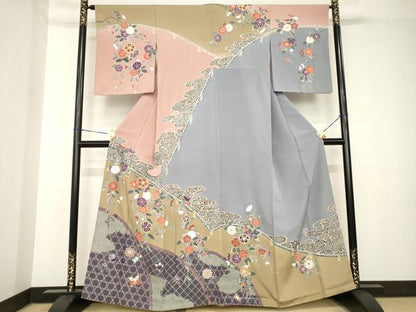 平和屋着物●訪問着　友禅　流水花籬文　ますいわ屋扱い　正絹　逸品　AABH3326ck