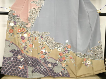平和屋着物●訪問着　友禅　流水花籬文　ますいわ屋扱い　正絹　逸品　AABH3326ck