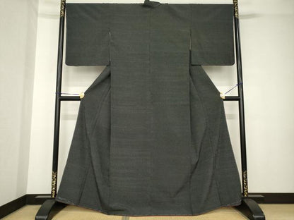 平和屋着物●本塩沢　蚊絣　黒地　正絹　逸品　未使用　AABH3328ck