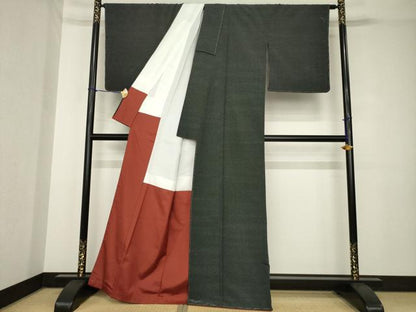 平和屋着物●本塩沢　蚊絣　黒地　正絹　逸品　未使用　AABH3328ck