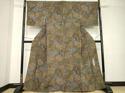 平和屋着物●二代目更甚　江戸更紗　小紋　更紗花文　鬼しぼ縮緬　正絹　逸品　AABH3329ck