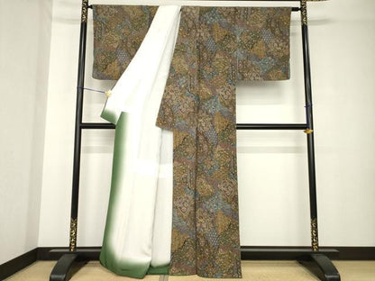 平和屋着物●二代目更甚　江戸更紗　小紋　更紗花文　鬼しぼ縮緬　正絹　逸品　AABH3329ck
