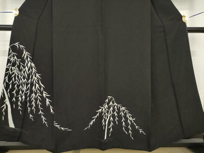 平和屋着物●訪問着　枝垂れ文　黒地　正絹　逸品　AABH3330ck