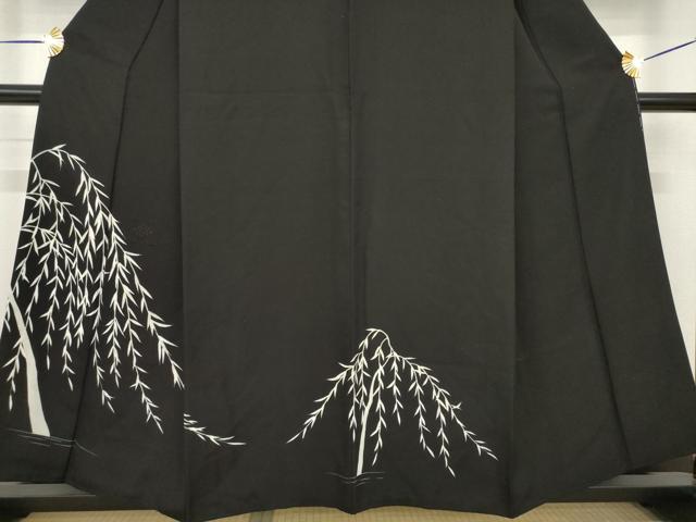 平和屋着物●訪問着　枝垂れ文　黒地　正絹　逸品　AABH3330ck