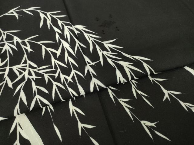 平和屋着物●訪問着　枝垂れ文　黒地　正絹　逸品　AABH3330ck