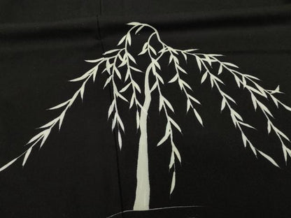 平和屋着物●訪問着　枝垂れ文　黒地　正絹　逸品　AABH3330ck