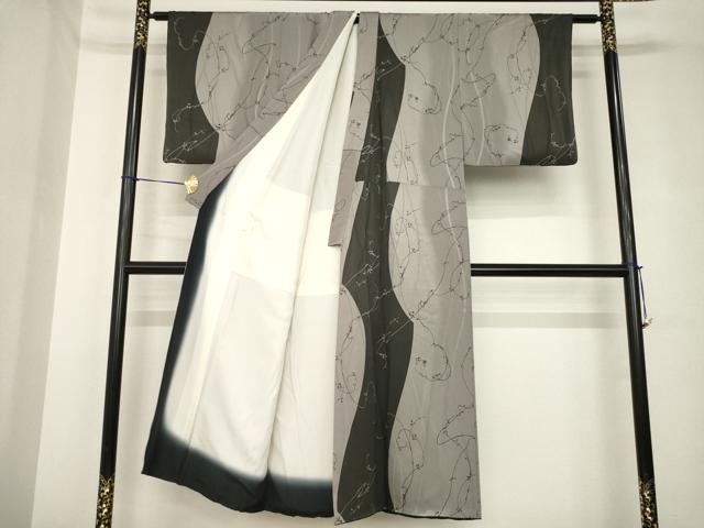 平和屋着物●男性　小紋　よろけ蔦草間道　正絹　逸品　AABH3332ck