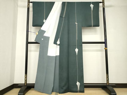 平和屋着物●染色作家　斉藤三才　小紋　百合　金彩　正絹　逸品　AABH3333ck