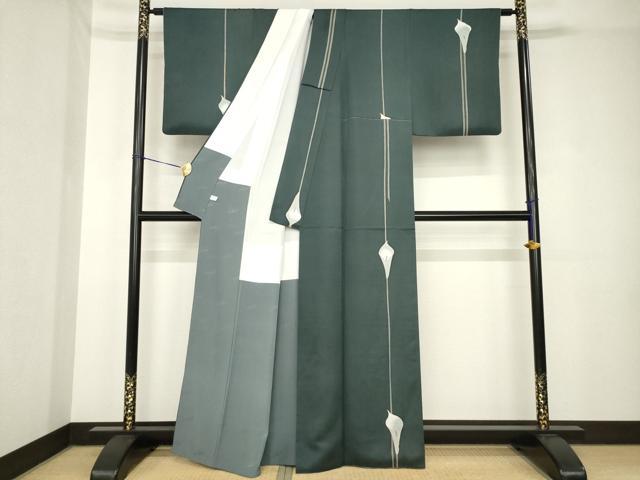 平和屋着物●染色作家　斉藤三才　小紋　百合　金彩　正絹　逸品　AABH3333ck