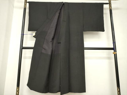 平和屋着物●男性　紬　アンサンブル　黒地　正絹　逸品　AABH3336ck