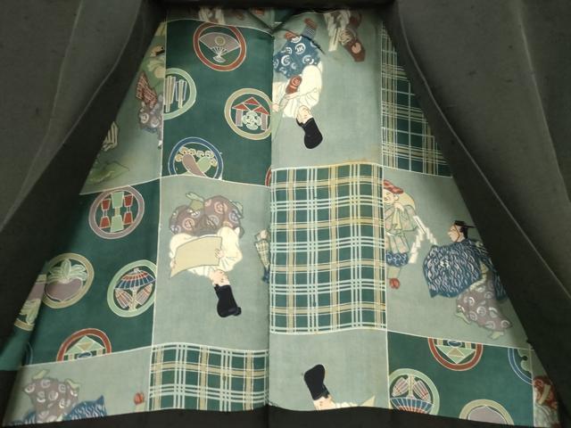 平和屋着物●男性　紬　アンサンブル　黒地　正絹　逸品　AABH3336ck