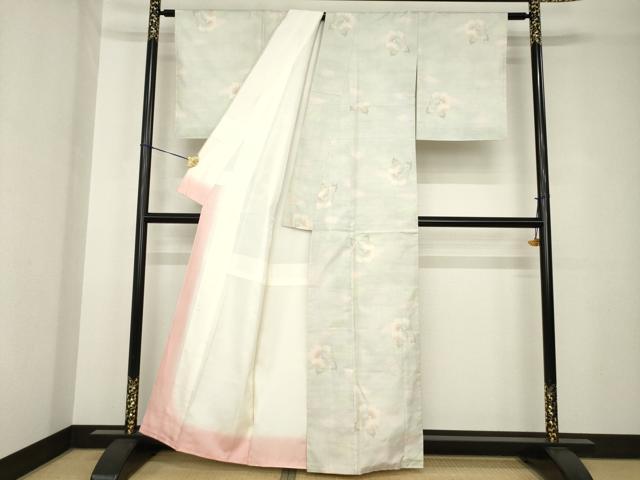 平和屋着物●本場大島紬　白大島　一元7マルキ　舞花文　久野織物謹製　証紙付き　正絹　逸品　AABH3337ck