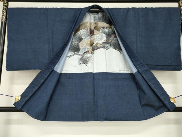 平和屋着物●男性　紬　アンサンブル　色無地　青褐色　正絹　逸品　未使用　AABH3338ck 平和屋着物○男性 紬 アンサンブル 色無地 青褐色 正絹 逸品 未使用