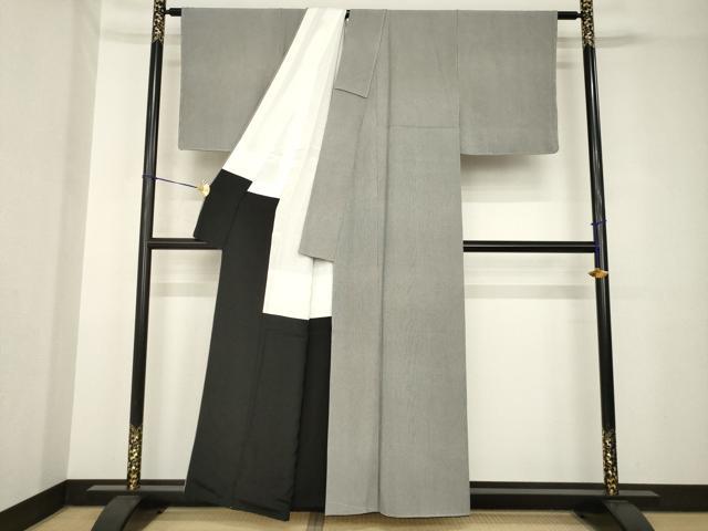 平和屋着物●伝統工芸士 砂川健一　江戸小紋　万筋　黒色×潤色　正絹　逸品　未使用　AABH3340ck