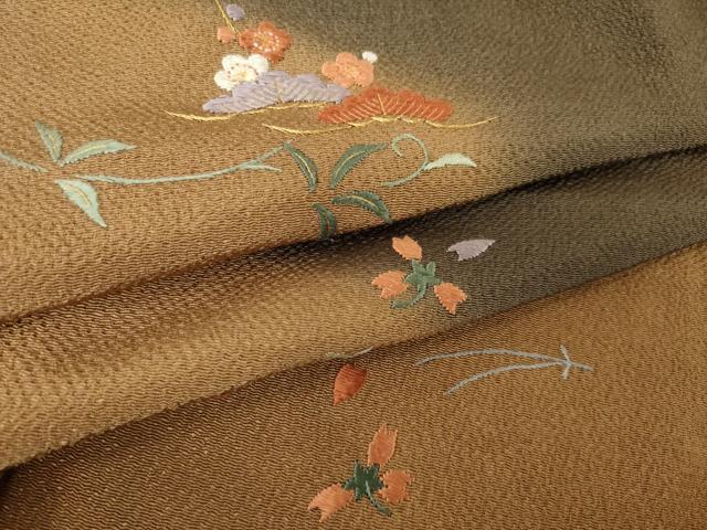 平和屋着物●豪華色留袖　刺繍　流水文　松　梅　暈し染め　金糸　鬼しぼ縮緬　正絹　逸品　AABH3343ck 平和屋着物○豪華色留袖 刺繍 流水文 松 梅 暈し染め 金糸