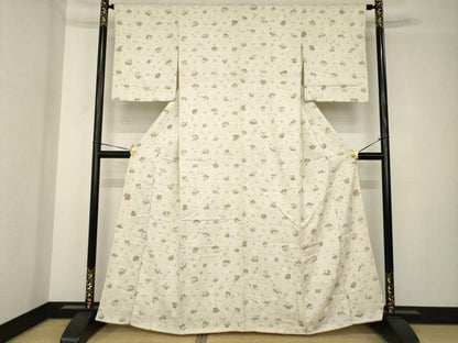平和屋着物●上質な小紋　手描き　舞花文　正絹　逸品　AABH3344ck